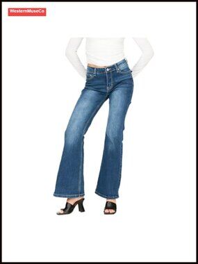 High-Rise Flare Stretch Denim Jeans Slim Fit Retro Y2K Style
